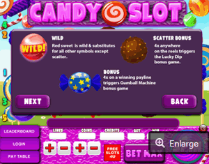 Candy Slot  Mobile Paytable