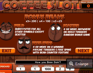 Coffee Slot Mobile Paytable