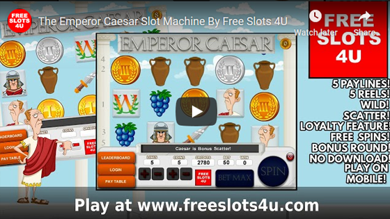 Emperor Caesar Slot Machine by FreeSlots4U.com on Youtube.