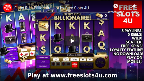 Filthy Rich Billionaire Slot Machine by FreeSlots4U.com on Youtube.