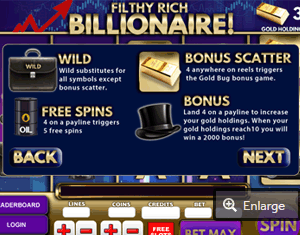 Filthy Rich Billionaire Slot Desktop Paytable