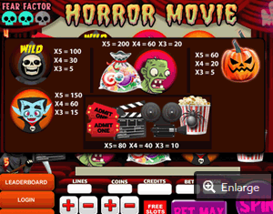 Horror Movie Slot Desktop Paytable