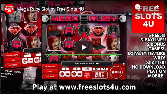 Mega Ruby Slot Machine by FreeSlots4U.com on Youtube.