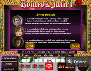 Romeo and Juliet Paytable