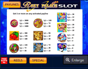 roxy palace slot paytable