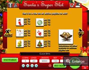 Santas Super Slots Paytable Screenshot