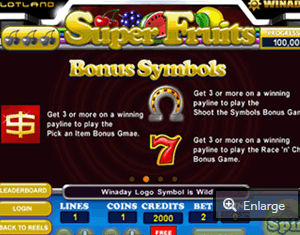 Super Fruits Paytable Screenshot