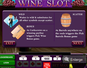 Wine Slot Mobile Paytable